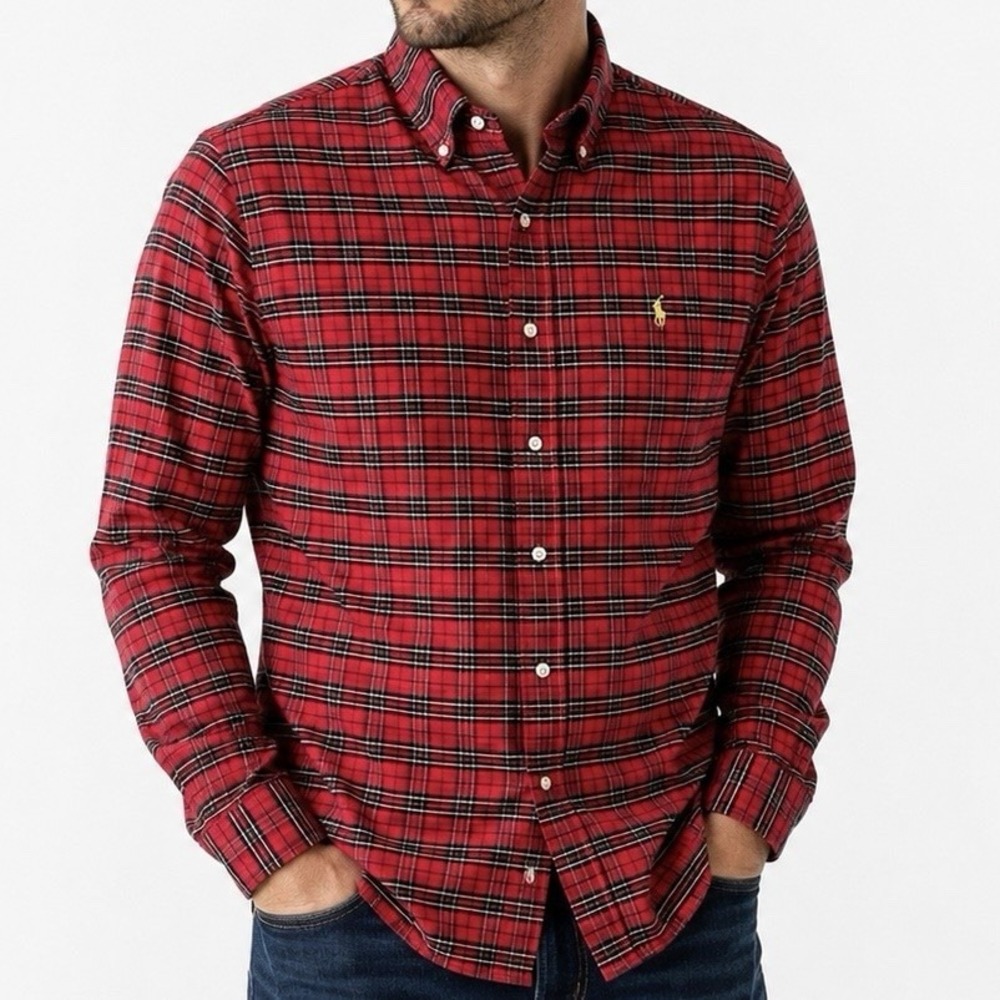 RALPH LAUREN Red Plaid Button Down sz M Western Preppy Business Casual 90s Y2K